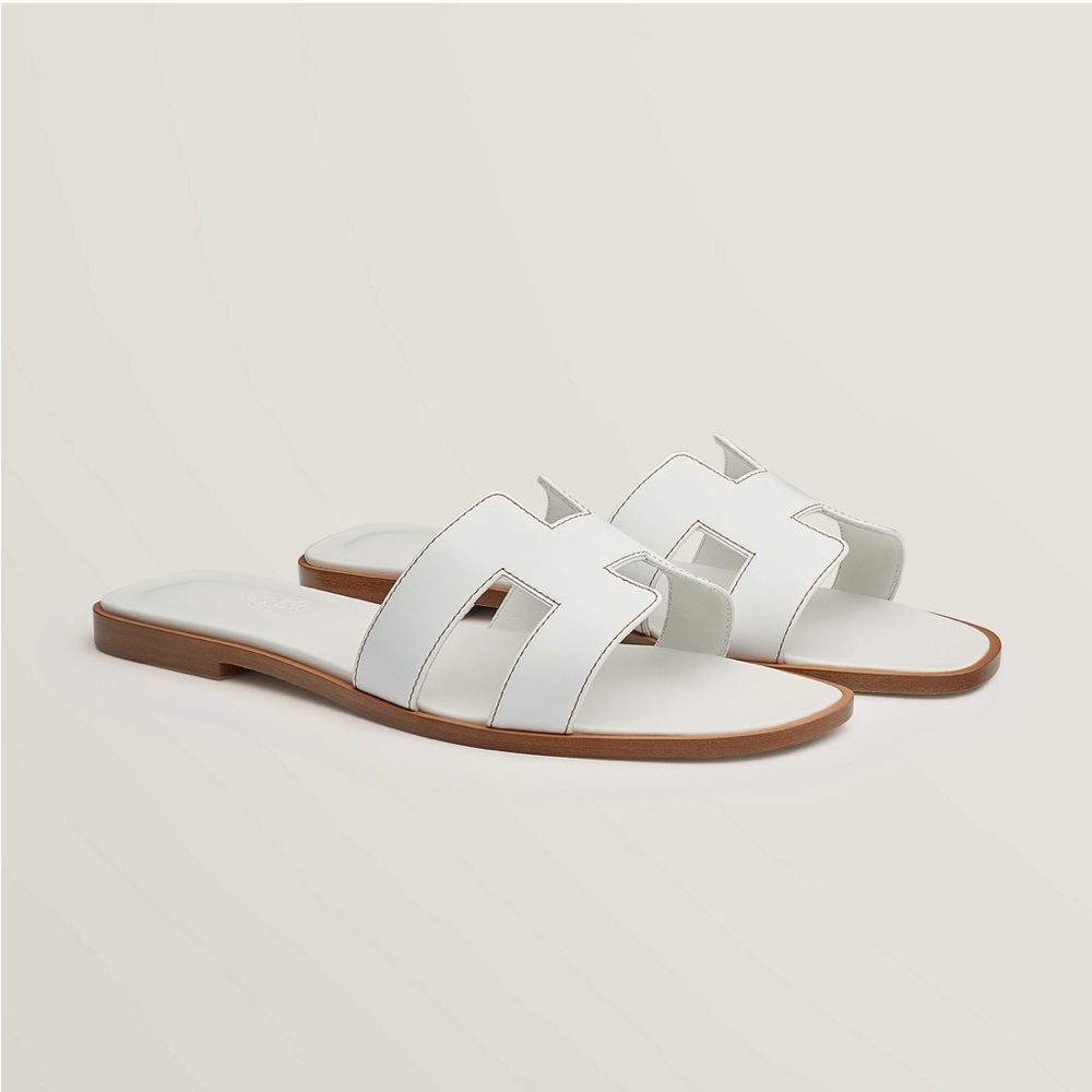 Hermes Oran Leather Sandals Blanc White 36